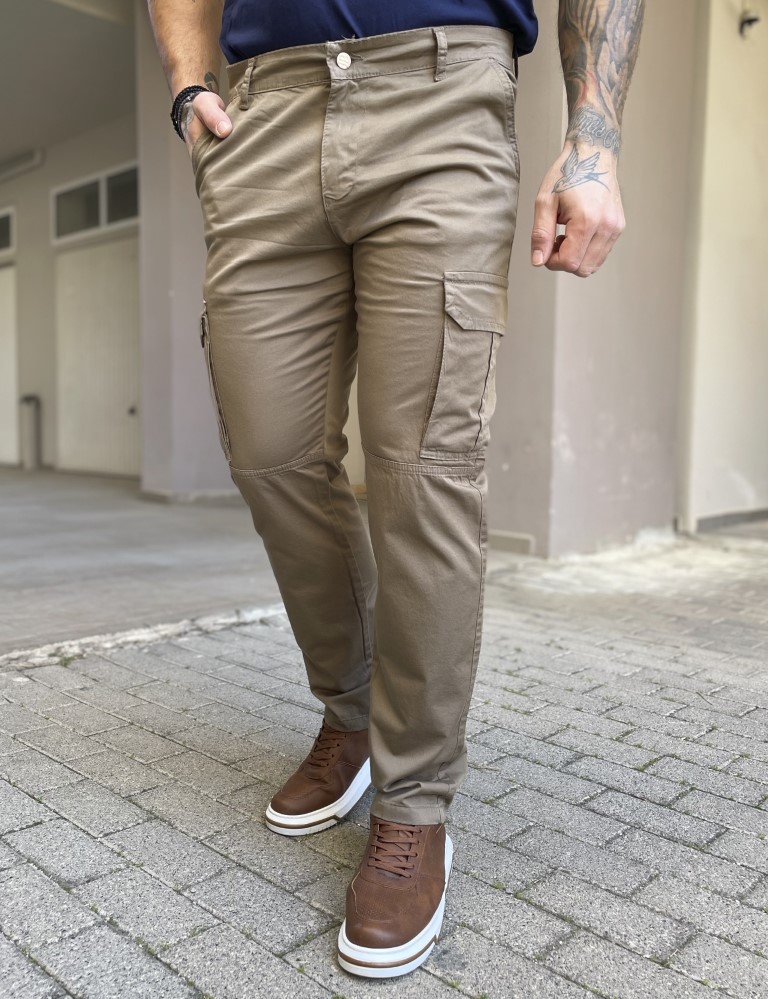 Ανδρικό cargo ίσιο πούρο υφασμάτινο παντελόνι BO1682P φωτογραφία